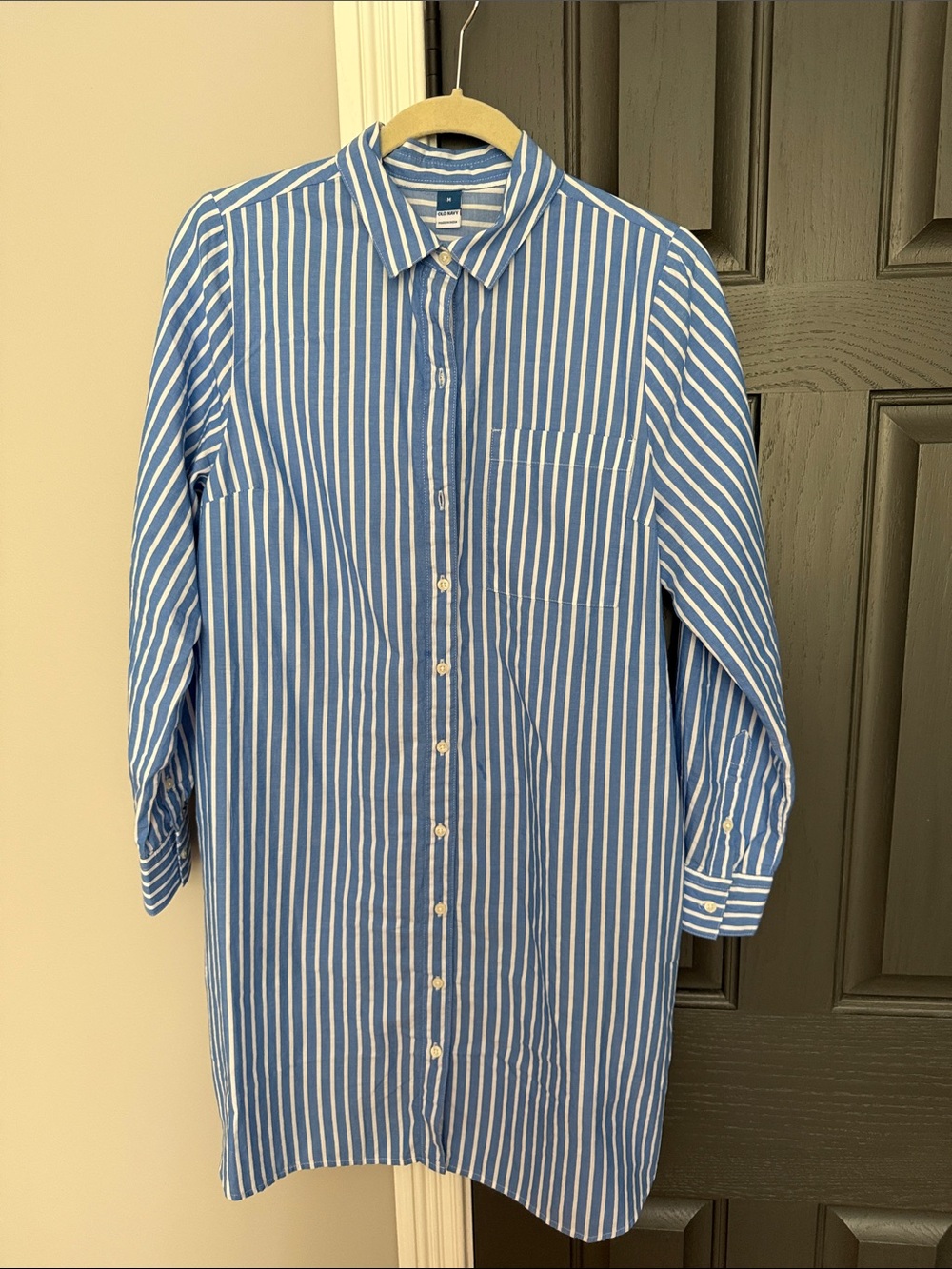 Old Navy Blue & White Vertical Stripe Long Sleeve Shirt Dress